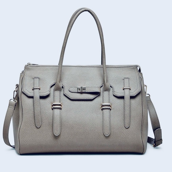 Sole Society Handbags - SOLE SOCIETY Miah Structured Buckle Weekender Bag- Greige